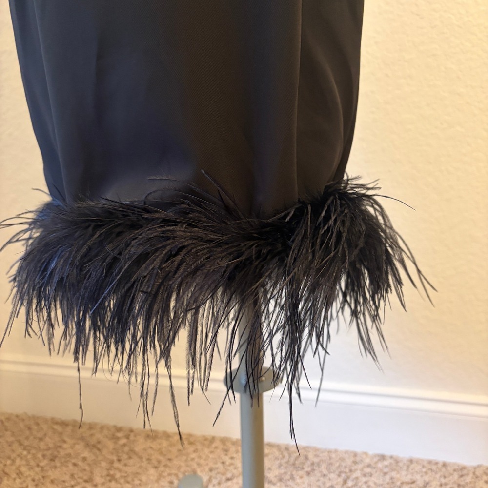 Amanda Uprichard Ostrich Feather Trim Midi Slip Dress S Cocktail Old Hollywood - Picture 4 of 14